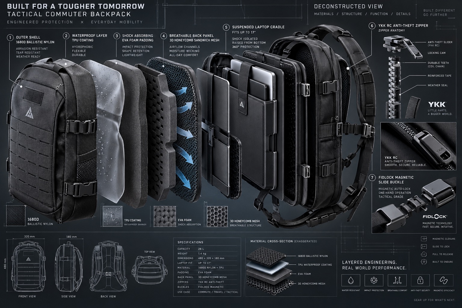 WIDEWAY Backpack Collection 3D Technical Exploded Anatomy Diagram
